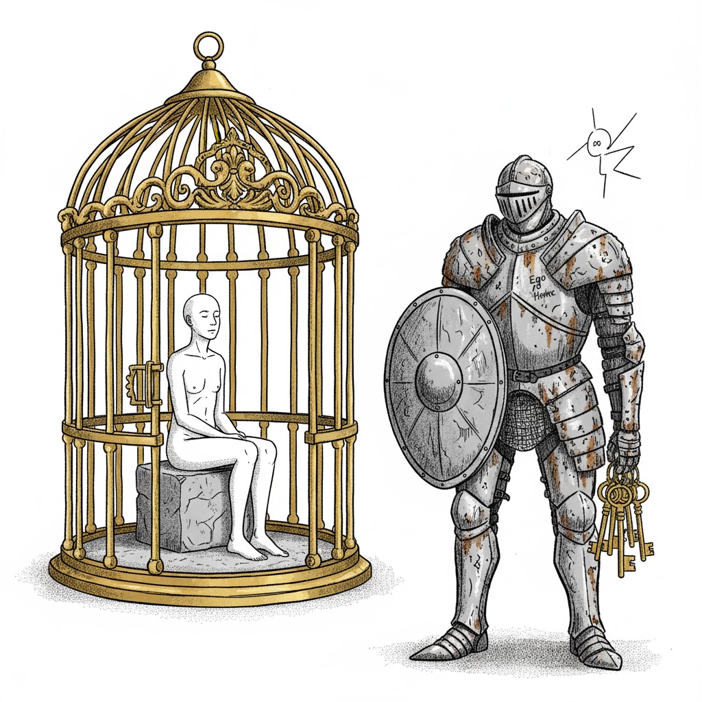 Grafik unser Selbst im goldenen Käfig und der Beschützer: Ego verstehen als innerer Bodyguard