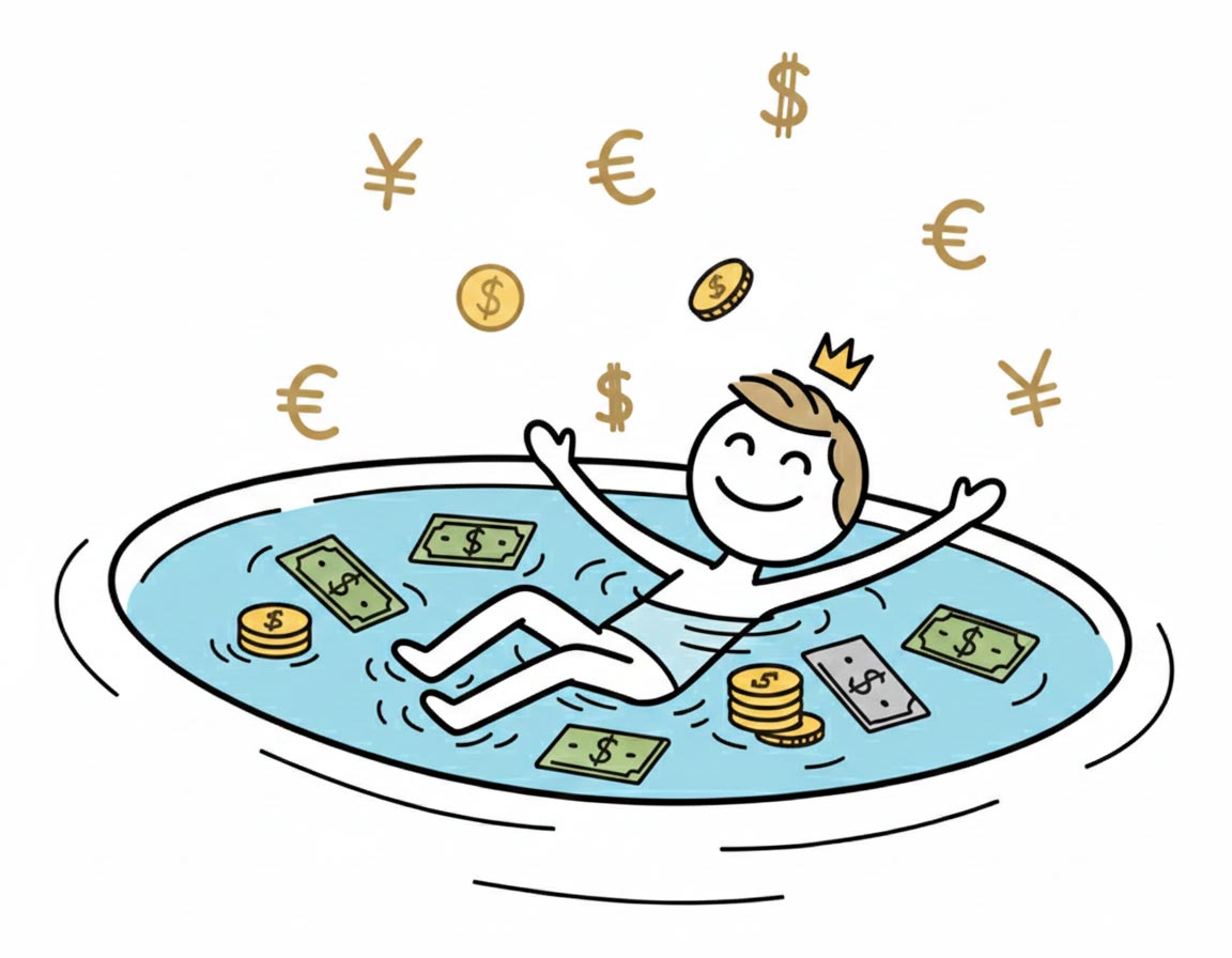 Eine minimalistische Strichzeichnung zur Veranschaulichung von Finanzielle Souveränität, die den Wandel vom Sklaven des Geldes zum souveränen Nutzer zeigt.