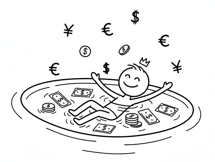 Eine minimalistische Strichzeichnung zur Veranschaulichung von Finanzielle Souveränität, die den Wandel vom Sklaven des Geldes zum souveränen Nutzer zeigt.