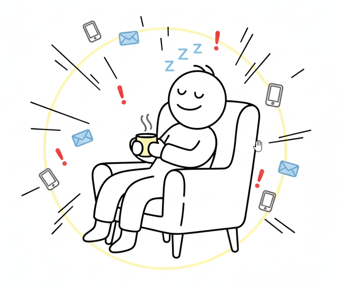 Eine minimalistische Strichzeichnung zur Veranschaulichung von JOMO, bei der eine Person durch bewusstes Weglassen innere Ruhe findet.