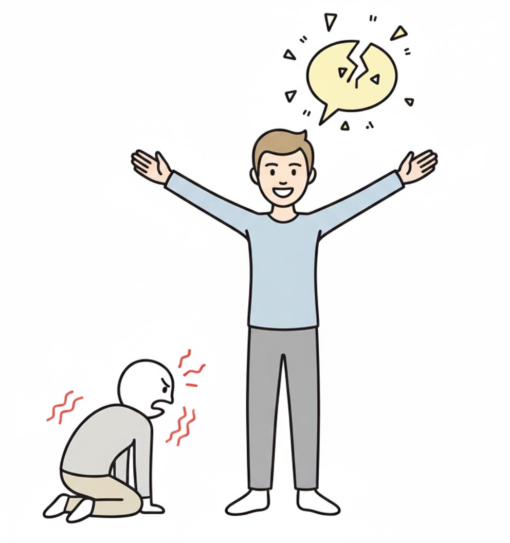 selbstsabotage-ueberwinden-innerer-bodyguard Einfache Zeichnung einer Person, die von ihrem inneren Bodyguard an der am Aufstieg gehindert wird und Selbstsabotage überwinden schwieriger wird.