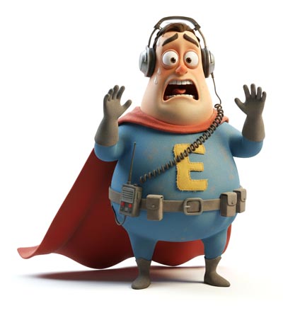 Egoman - der innere Bodyguard - in erschrockener Pose